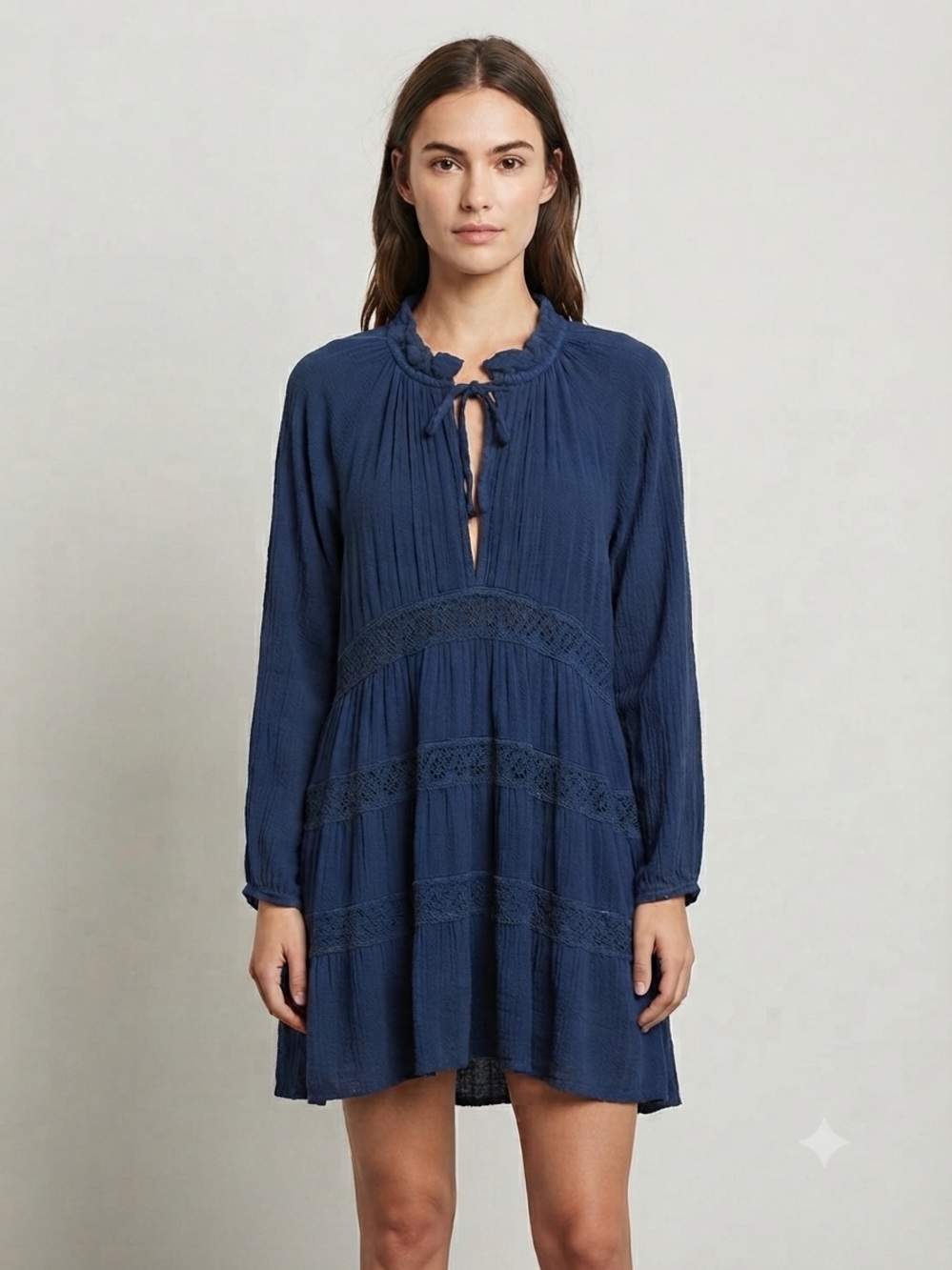 Jen’s Pirate Booty Tunic Dress Womens M/L Blue Bohemian Cottagecore Peasant